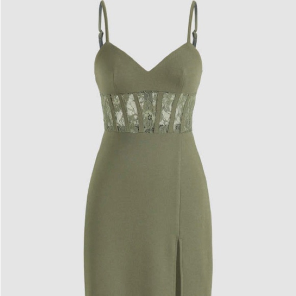 Matcha green dress with slit up the left leg